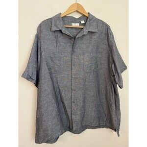 Cafe Luna Linen Hawaiian Camp Shirt Mens 2X Blue Guayabera Beach Vacation